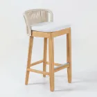 Tabouret de bar haut en teck naturel avec coussin - Côté Viadurini