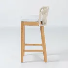 Tabouret de bar haut en teck naturel avec coussin - Côté Viadurini
