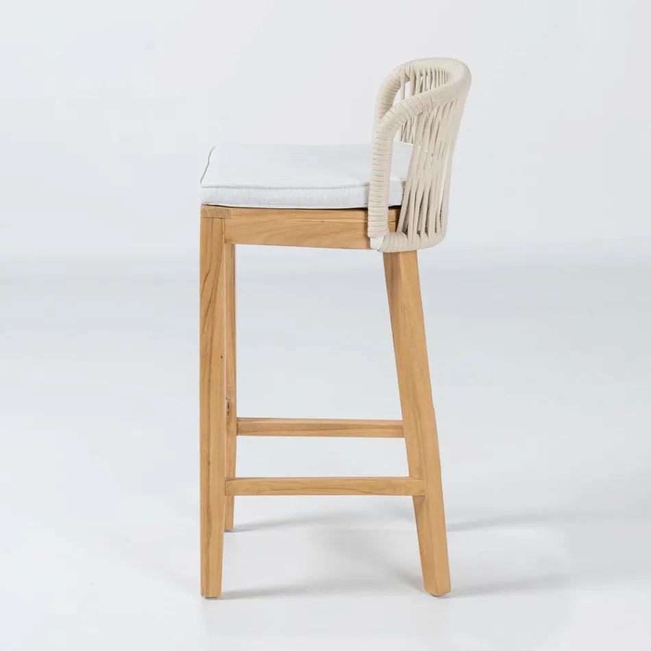 Tabouret de bar haut en teck naturel avec coussin - Côté Viadurini