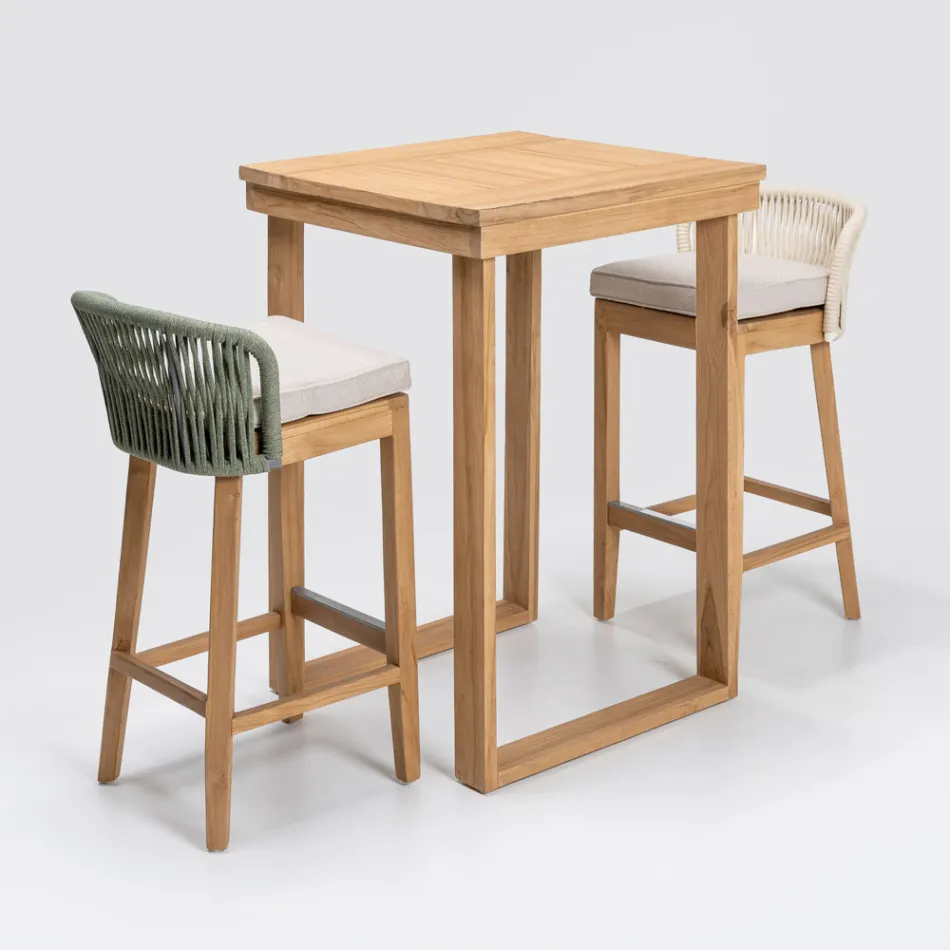 Tabouret de bar haut en teck naturel avec coussin - Côté Viadurini