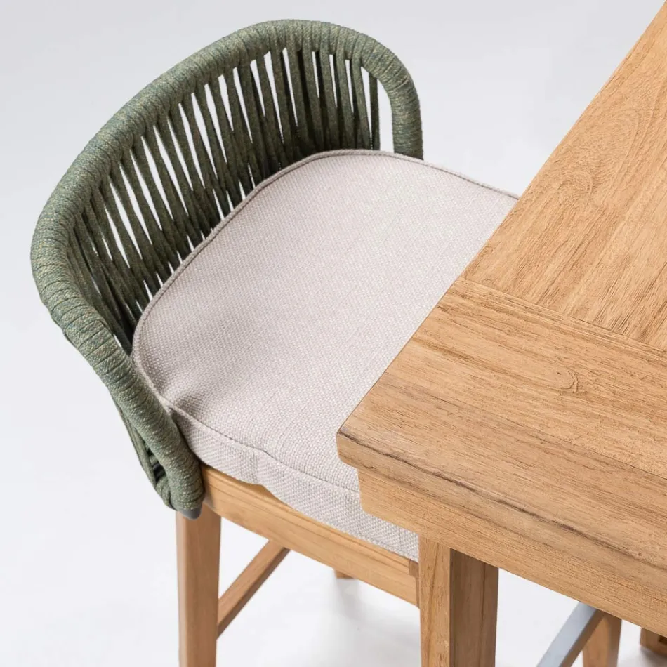 Tabouret de bar haut en teck naturel avec coussin - Côté Viadurini