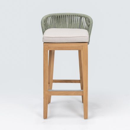 Tabouret de bar haut en teck naturel avec coussin - Côté Viadurini