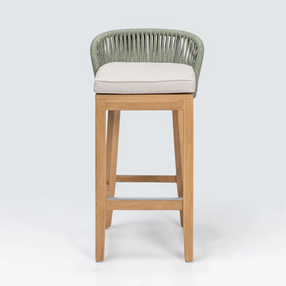 Tabouret de bar haut en teck naturel avec coussin - Côté Viadurini