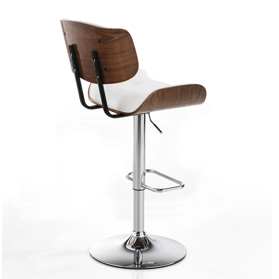 Tabouret Haut de Cuisine en Cuir Synthétique et Contreplaqué - Nebbia Viadurini