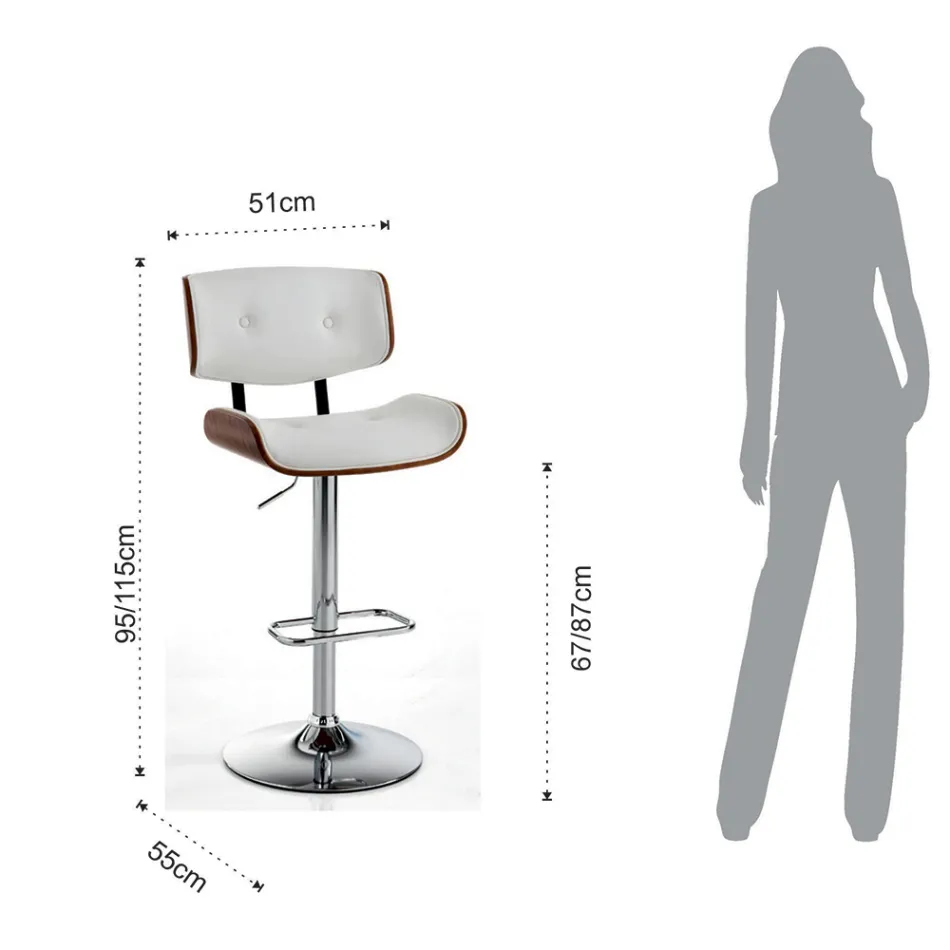 Tabouret Haut de Cuisine en Cuir Synthétique et Contreplaqué - Nebbia Viadurini
