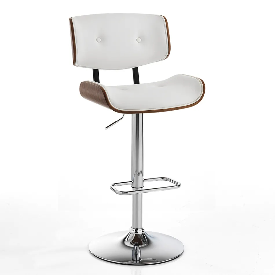 Tabouret Haut de Cuisine en Cuir Synthétique et Contreplaqué - Nebbia Viadurini