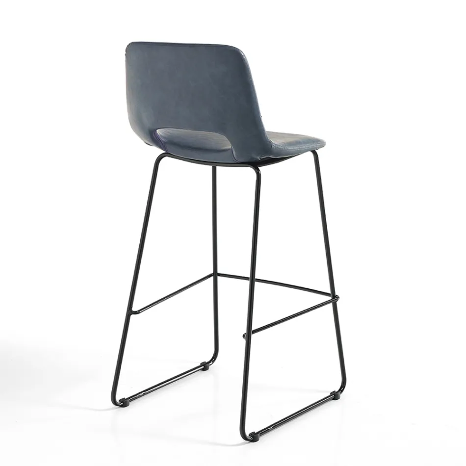 Tabouret Haut de Cuisine en Cuir Synthétique et Métal Noir 2 Pièces - Yuri Viadurini