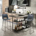 Tabouret Haut de Cuisine en Cuir Synthétique et Métal Noir 2 Pièces - Yuri Viadurini