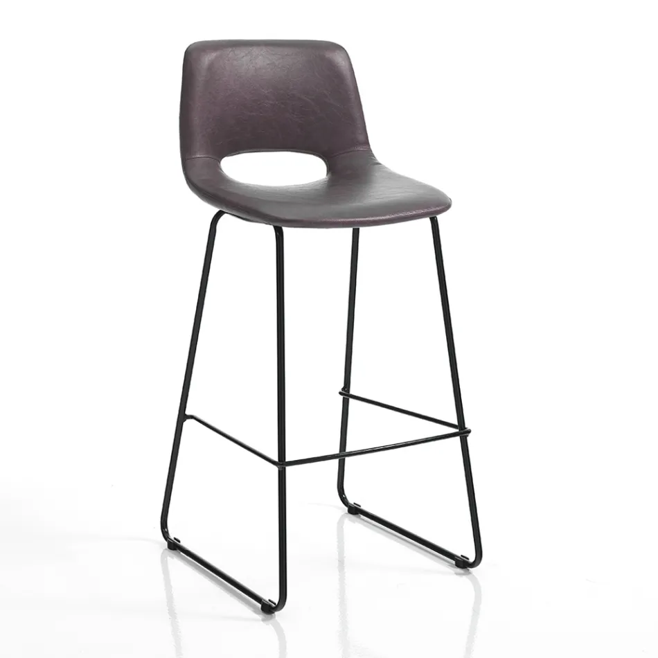 Tabouret Haut de Cuisine en Cuir Synthétique et Métal Noir 2 Pièces - Yuri Viadurini
