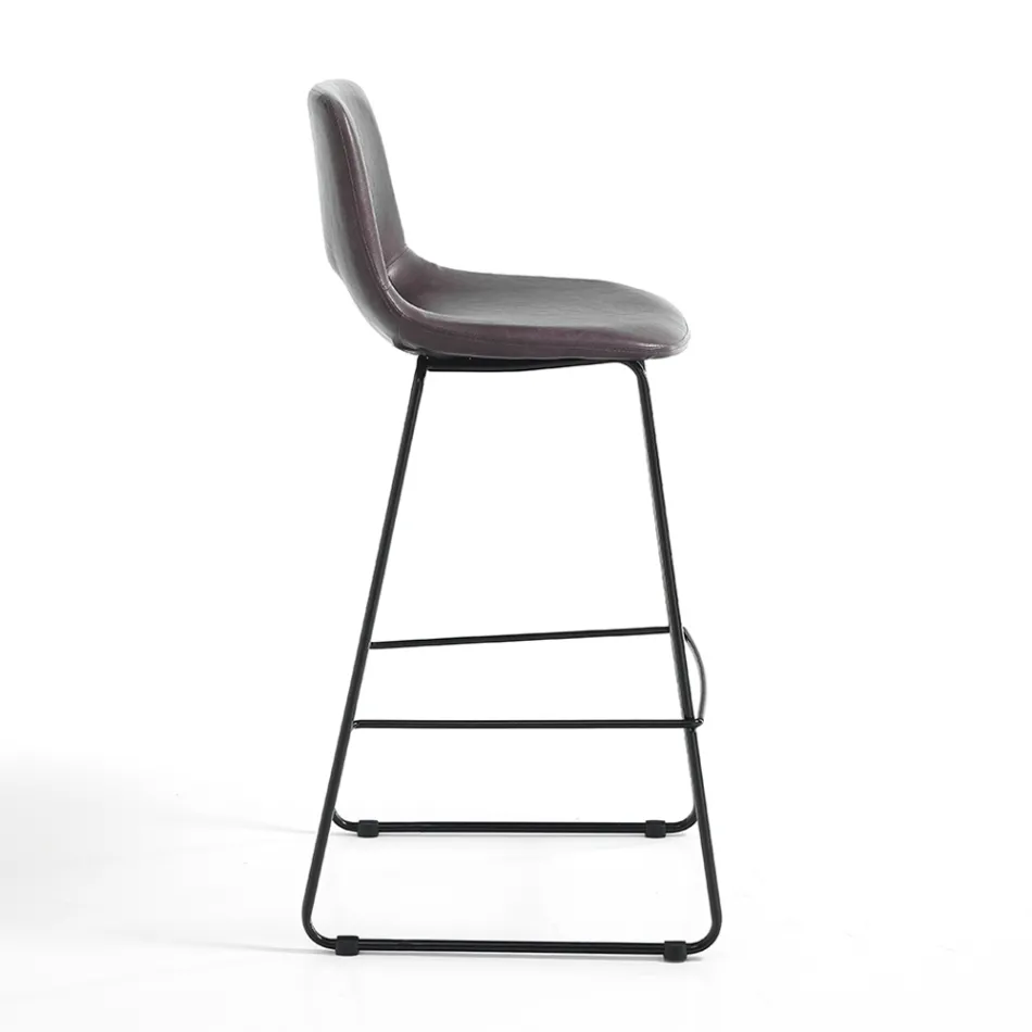 Tabouret Haut de Cuisine en Cuir Synthétique et Métal Noir 2 Pièces - Yuri Viadurini