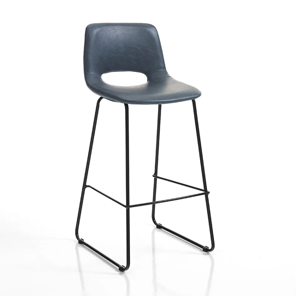 Tabouret Haut de Cuisine en Cuir Synthétique et Métal Noir 2 Pièces - Yuri Viadurini