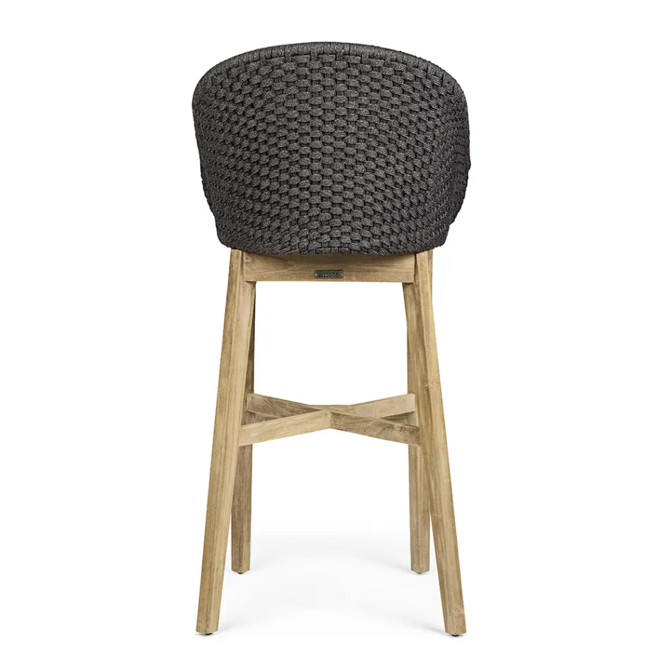 Tabouret haut d'extérieur en corde et bois de teck, Homemotion, 2 pièces - Anitha Viadurini