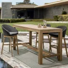 Tabouret haut d'extérieur en corde et bois de teck, Homemotion, 2 pièces - Anitha Viadurini