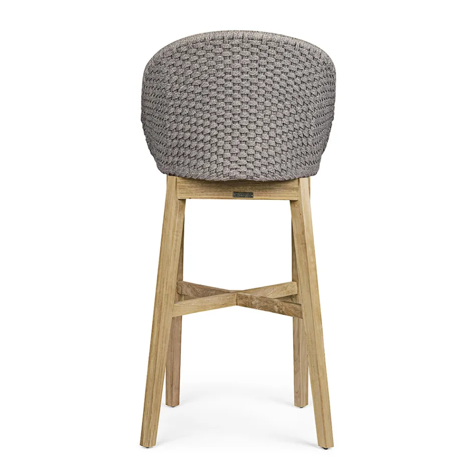 Tabouret haut d'extérieur en corde et bois de teck, Homemotion, 2 pièces - Anitha Viadurini