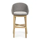 Tabouret haut d'extérieur en corde et bois de teck, Homemotion, 2 pièces - Anitha Viadurini