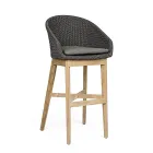 Tabouret haut d'extérieur en corde et bois de teck, Homemotion, 2 pièces - Anitha Viadurini