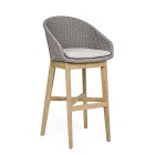 Tabouret haut d'extérieur en corde et bois de teck, Homemotion, 2 pièces - Anitha Viadurini