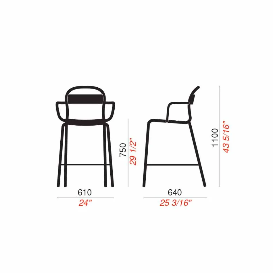 Tabouret d'extérieur haut en aluminium avec accoudoirs Made in Italy - Selima Viadurini