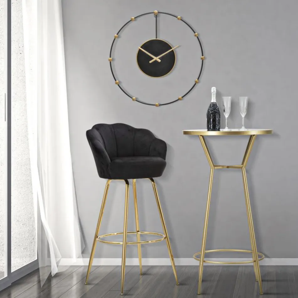 Tabouret Haut en Fer Doré avec Assise Recouvert de Velours - Annina Viadurini