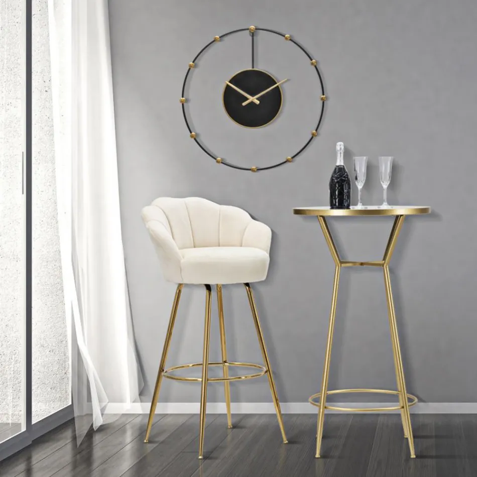 Tabouret Haut en Fer Doré avec Assise Recouvert de Velours - Annina Viadurini