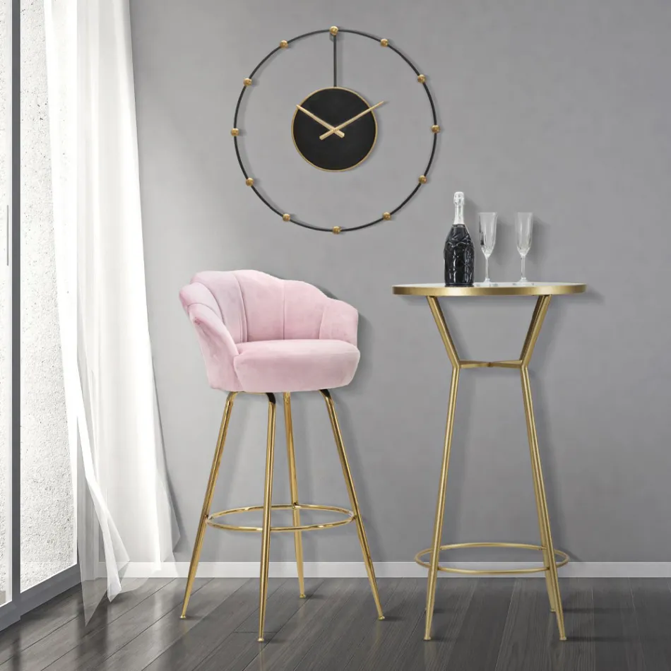 Tabouret Haut en Fer Doré avec Assise Recouvert de Velours - Annina Viadurini