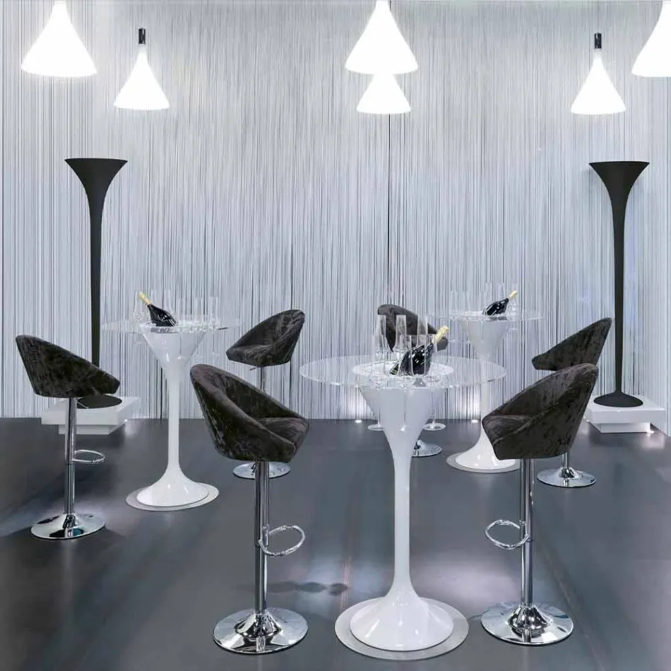 Tabouret Haut en Velours et Acier avec Relevage Réglable Fabriqué en Italie - Bilbao Viadurini