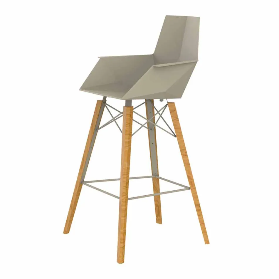 Tabouret de bar avec accoudoirs en bois et plastique de différentes couleurs - Faz Wood - Vondom Viadurini