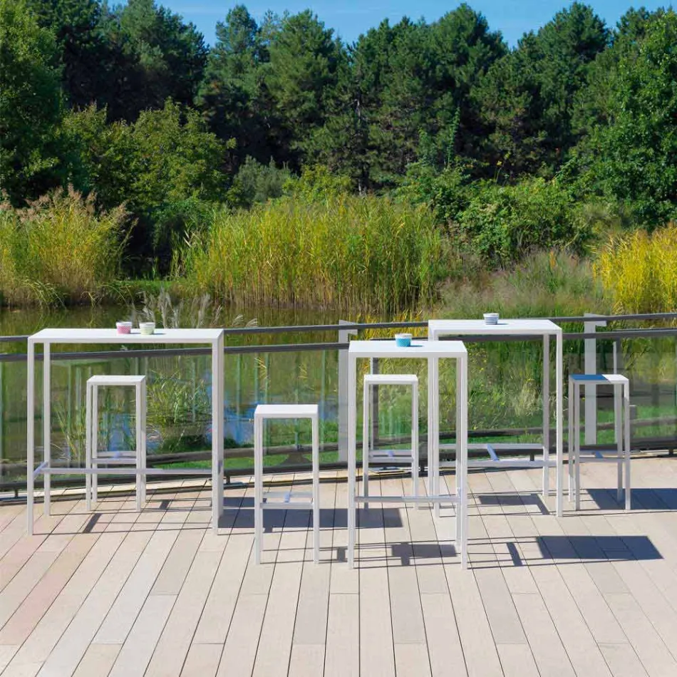 Tabouret de bar d'extérieur en métal enduit de poudre fabriqué en Italie - Meone Viadurini