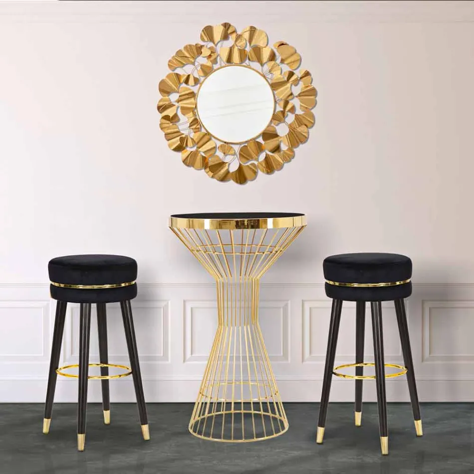 Tabouret de Bar Rond en Bois et Tissu de Design Moderne - Rupert Viadurini