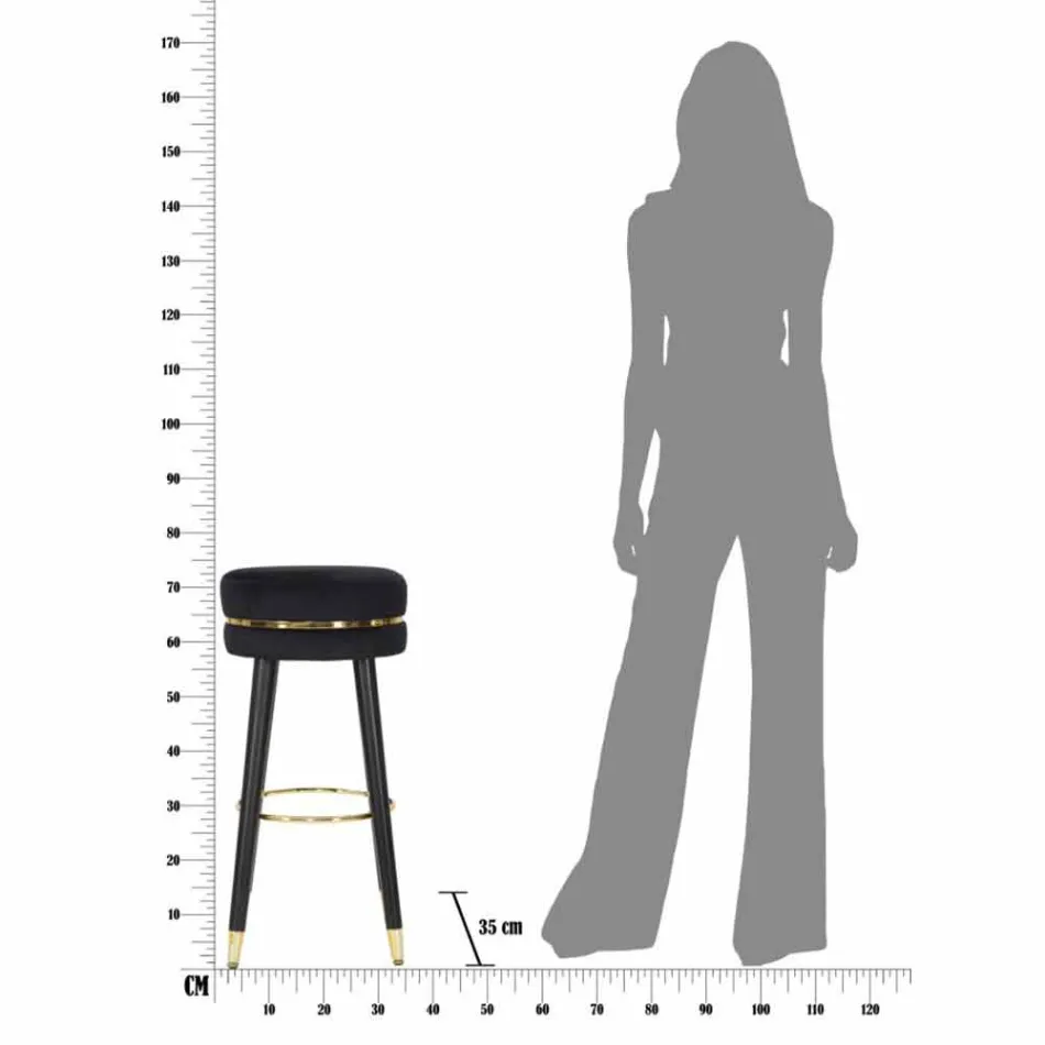 Tabouret de Bar Rond en Bois et Tissu de Design Moderne - Rupert Viadurini