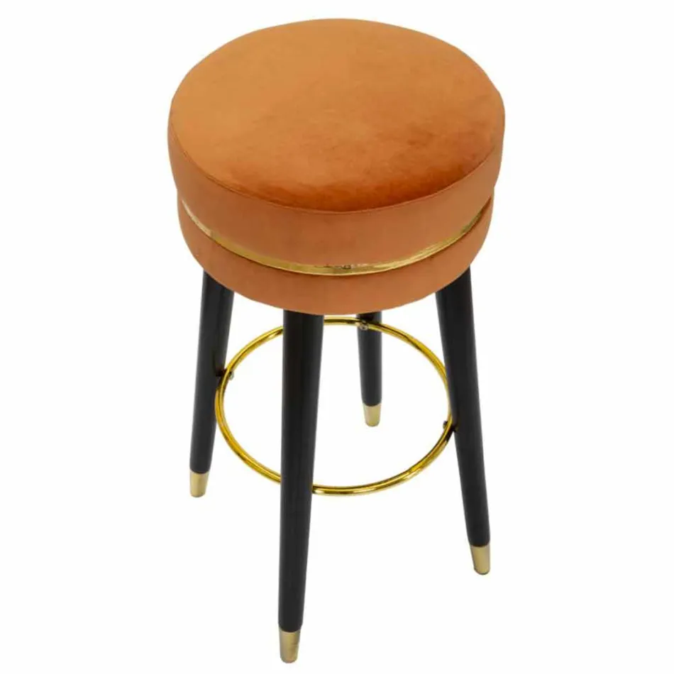 Tabouret de Bar Rond en Bois et Tissu de Design Moderne - Rupert Viadurini