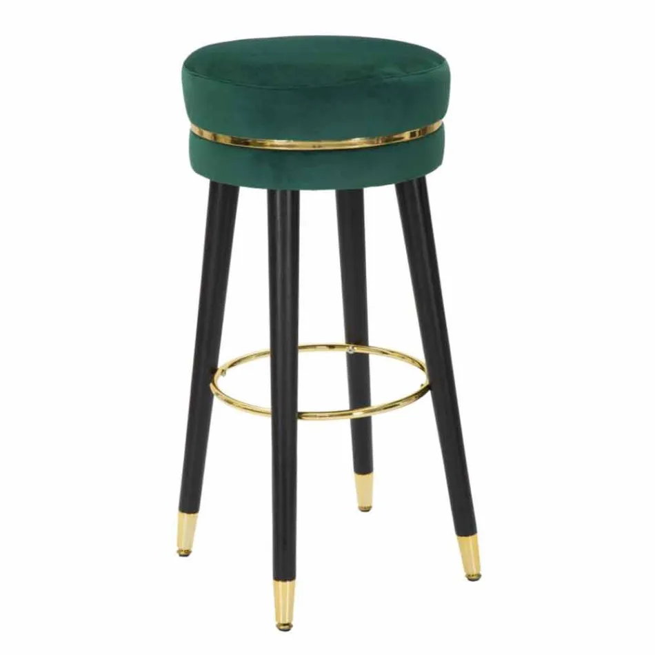 Tabouret de Bar Rond en Bois et Tissu de Design Moderne - Rupert Viadurini