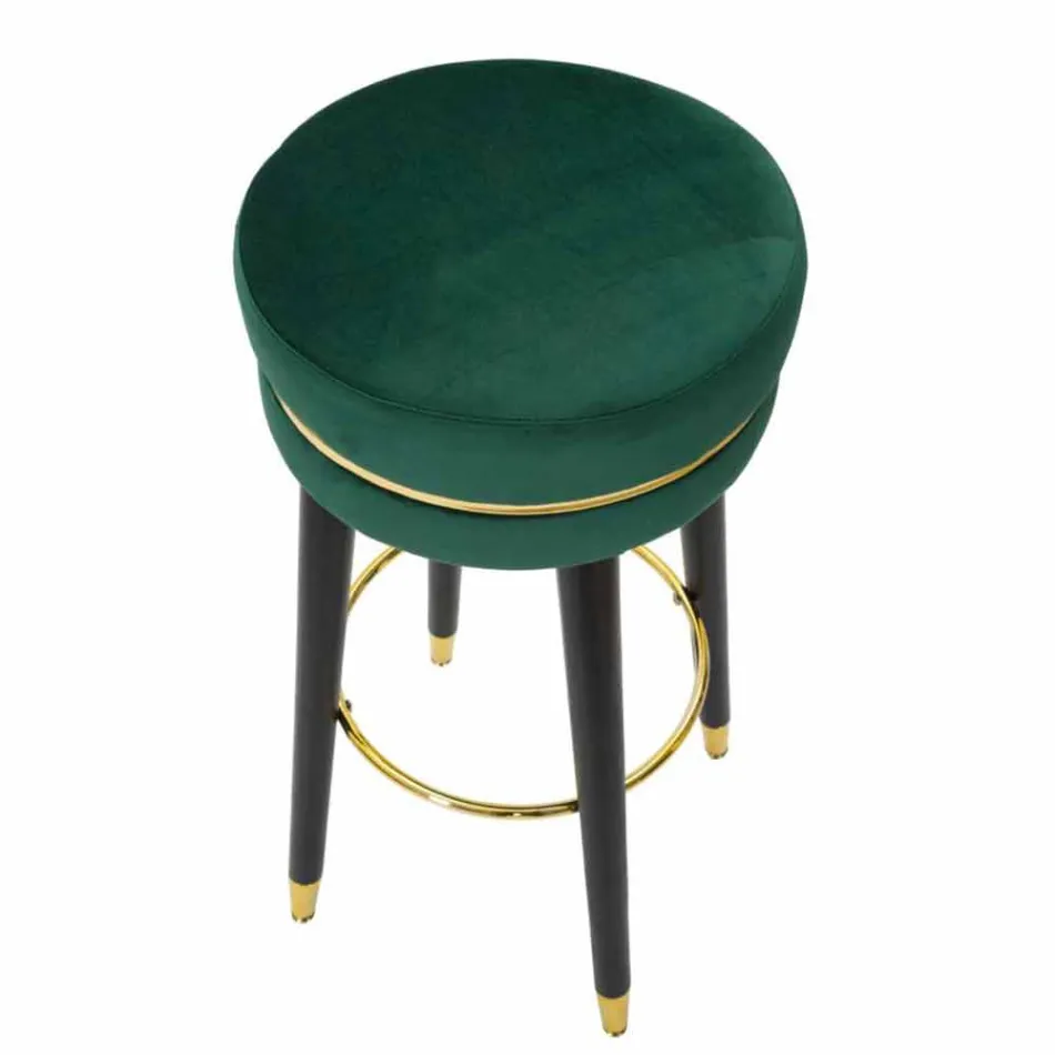 Tabouret de Bar Rond en Bois et Tissu de Design Moderne - Rupert Viadurini