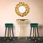 Tabouret de Bar Rond en Bois et Tissu de Design Moderne - Rupert Viadurini
