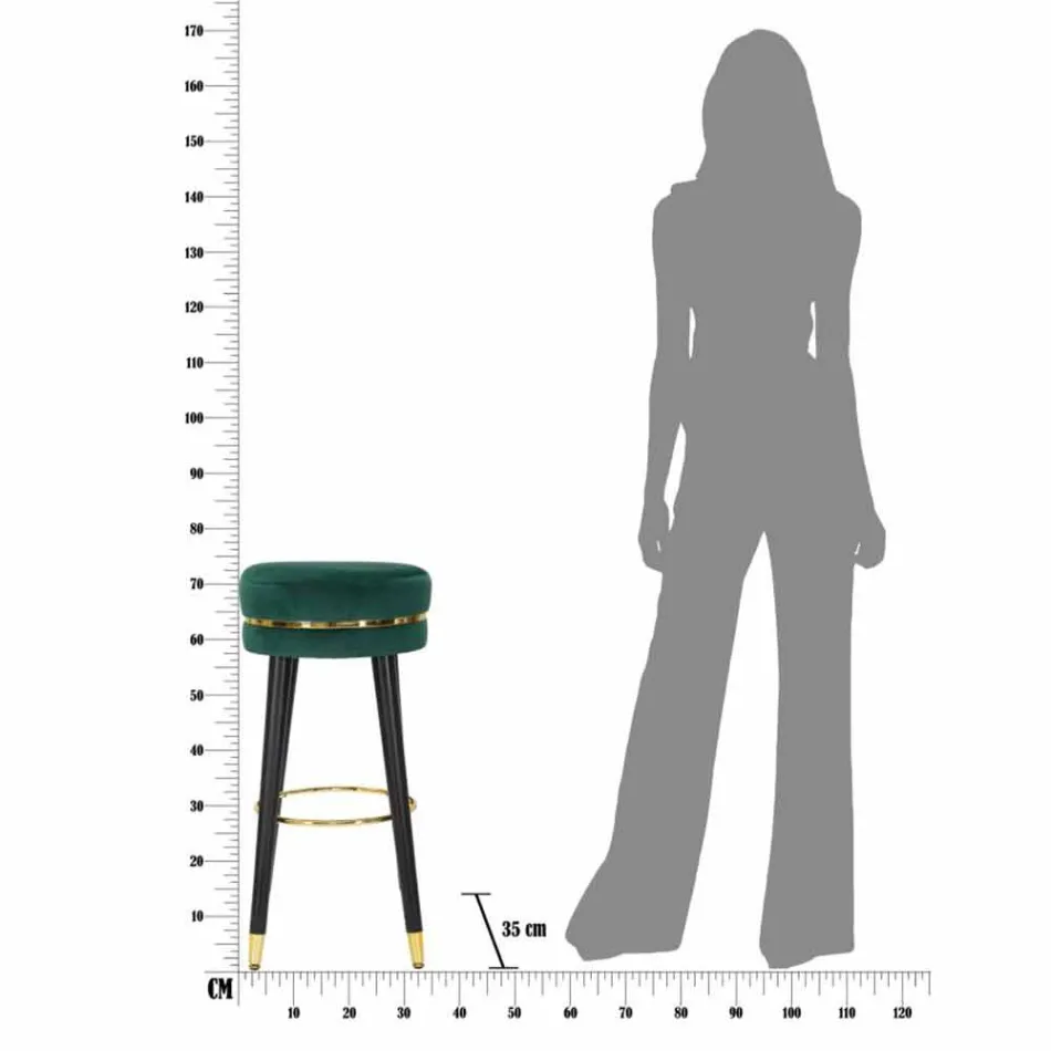 Tabouret de Bar Rond en Bois et Tissu de Design Moderne - Rupert Viadurini