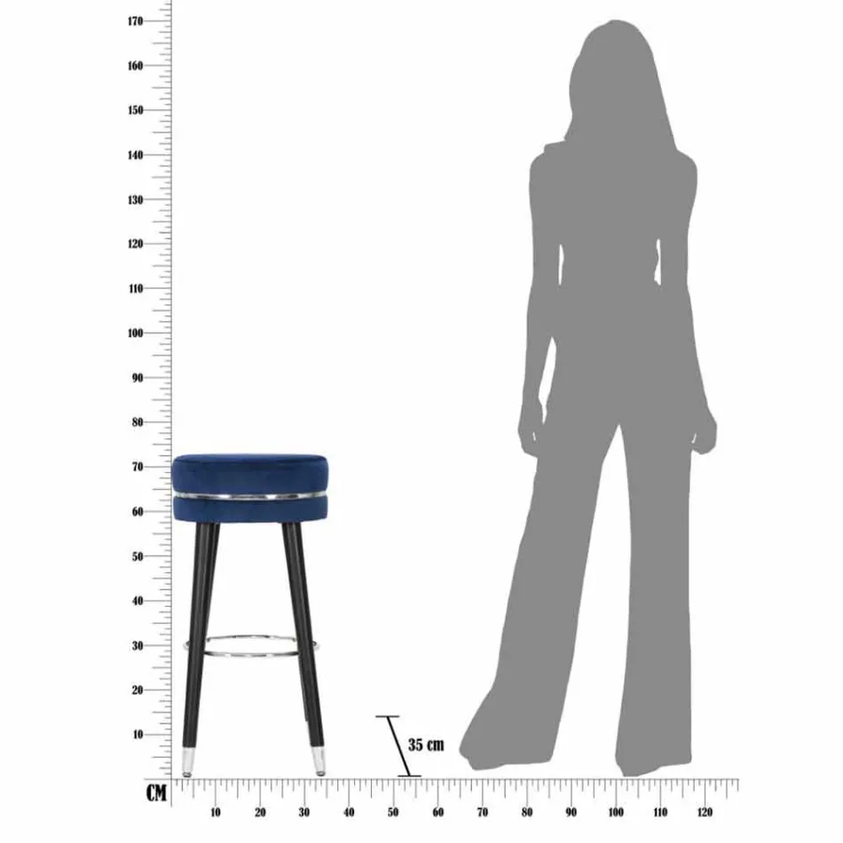 Tabouret de Bar Rond en Bois et Tissu de Design Moderne - Rupert Viadurini