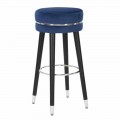 Tabouret de Bar Rond Design Moderne en Tissu et Bois - Rupert