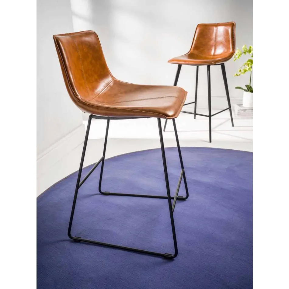 Tabouret luge, assise en similicuir effet cuir - Ovid Viadurini