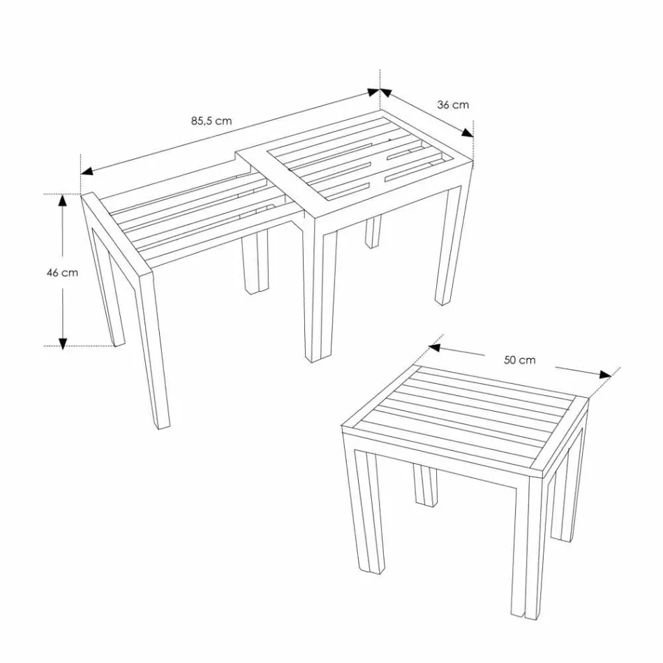 Tabouret bas extensible en bois de teck finition naturelle - Pomino Viadurini