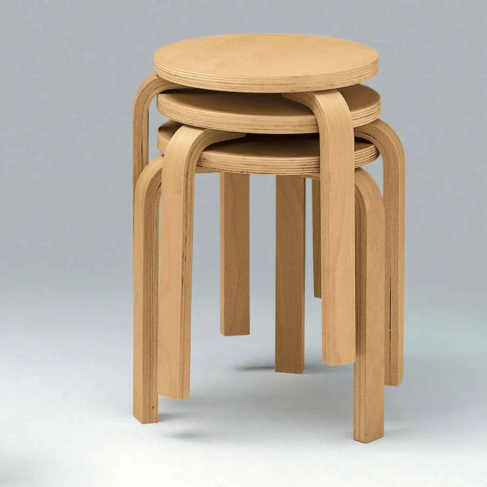 Tabouret bas empilable en bois de hêtre naturel fabriqué en Italie - Cassiopea Viadurini