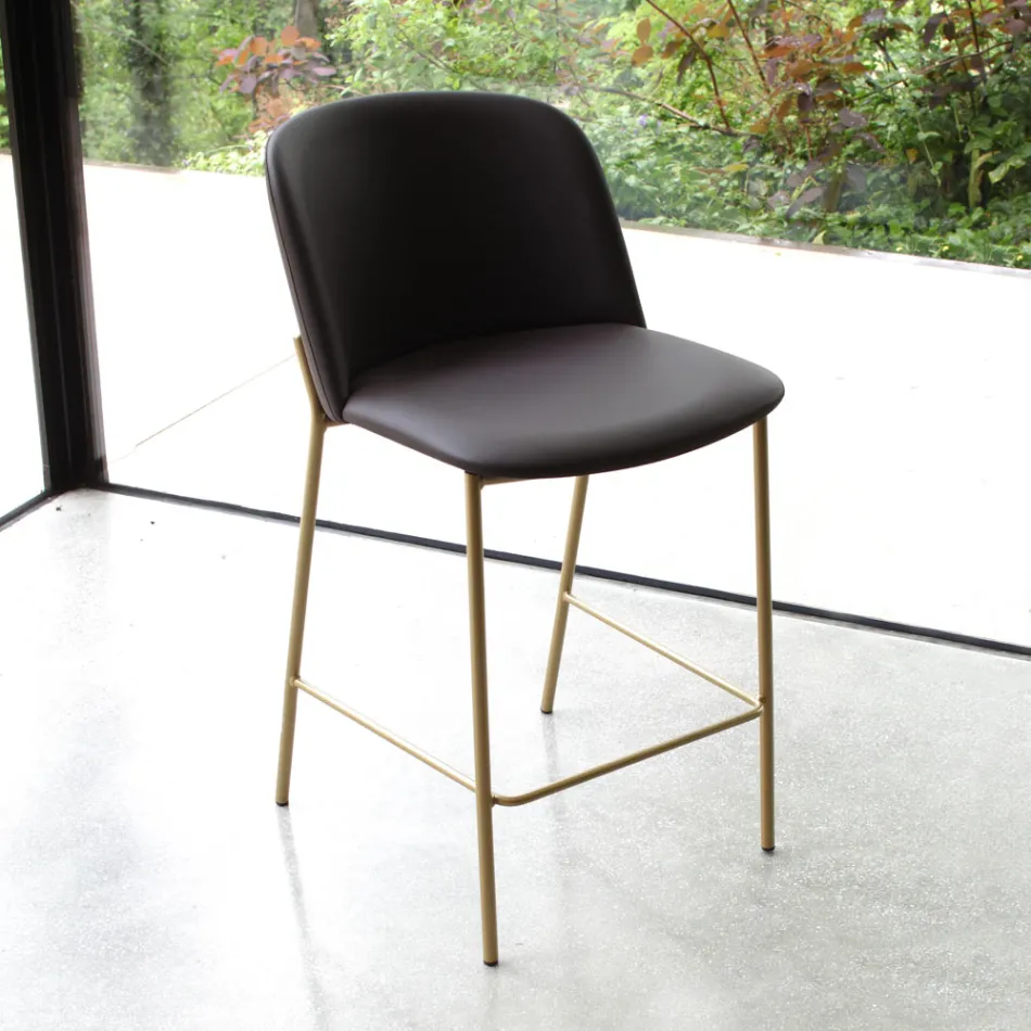 Tabouret avec base en métal et assise en simili cuir fabriqué en Italie - Ivy Viadurini