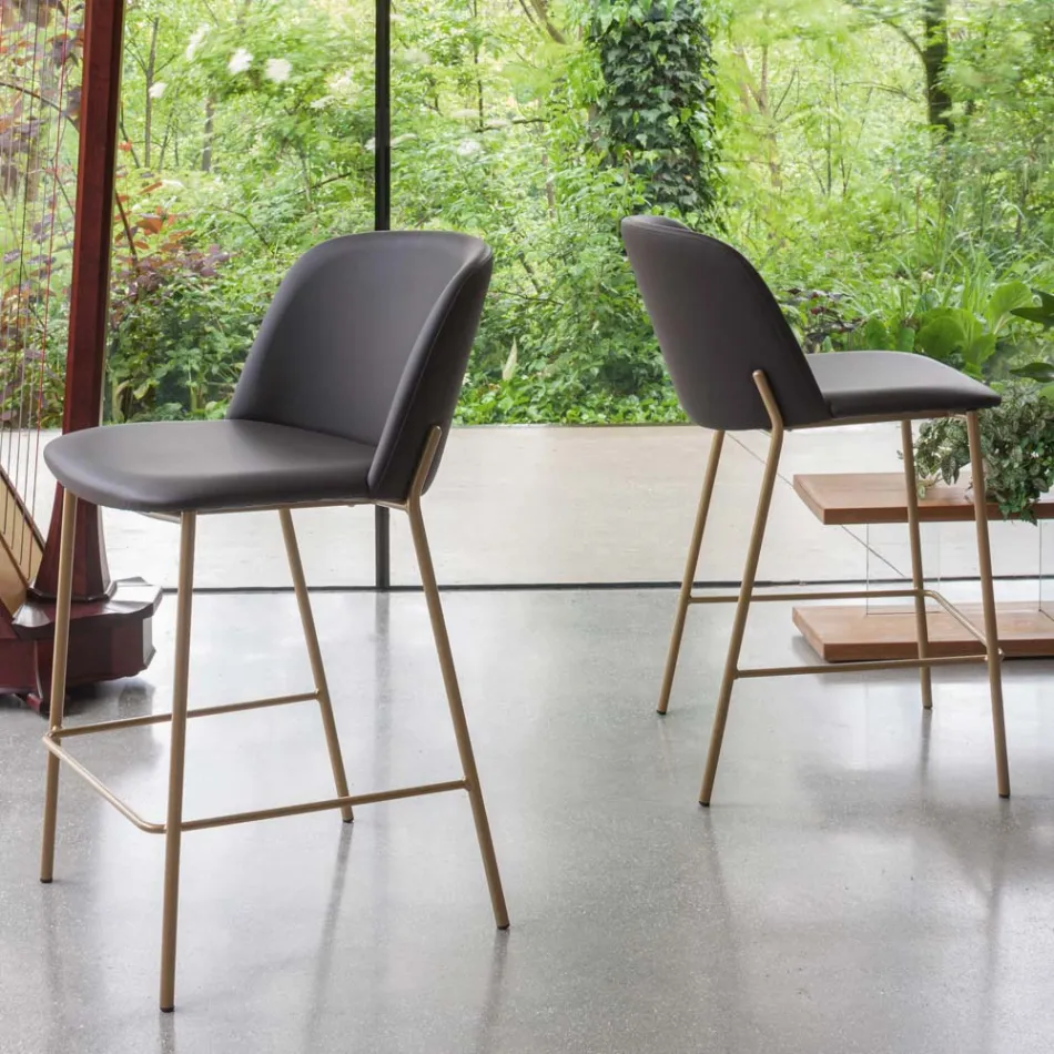 Tabouret avec base en métal et assise en simili cuir fabriqué en Italie - Ivy Viadurini