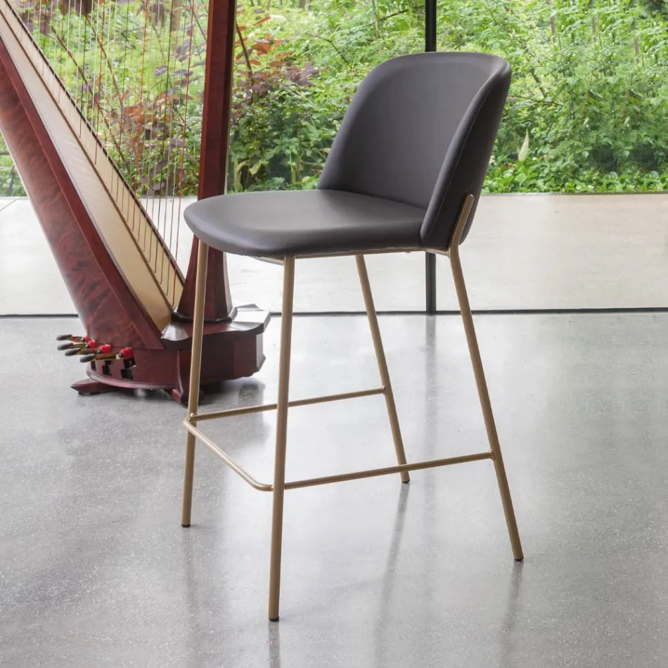 Tabouret avec base en métal et assise en simili cuir fabriqué en Italie - Ivy Viadurini
