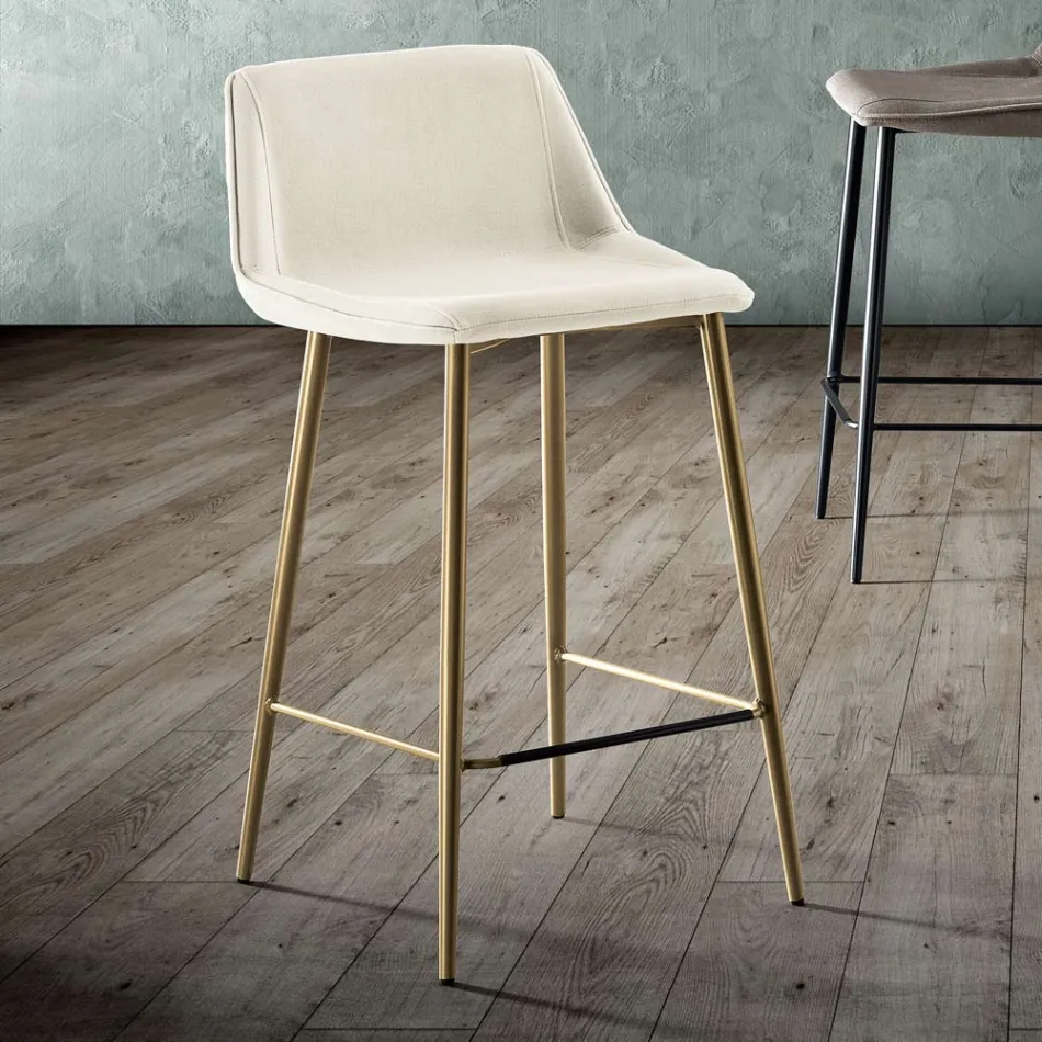 Tabouret avec pieds en métal et assise en tissu monocoque fabriqué en Italie - Hinata Viadurini