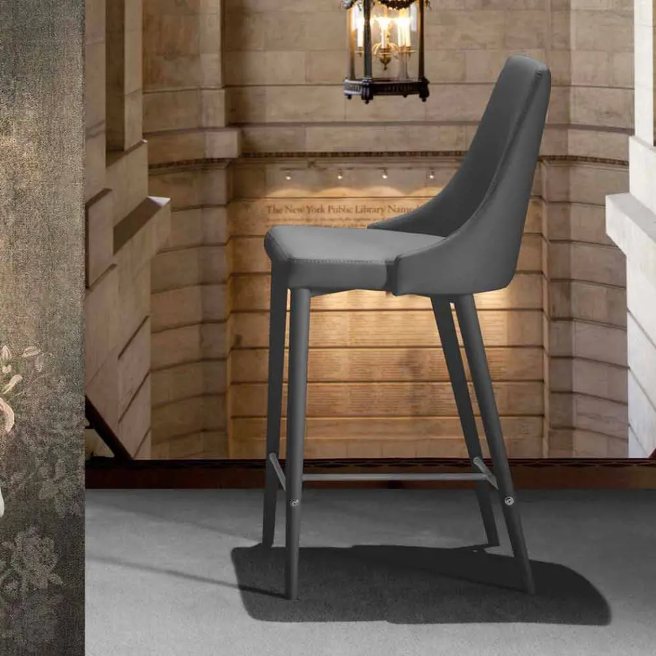 Tabouret avec dossier, piètement en métal design - Berenice Viadurini