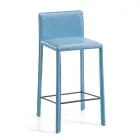Tabouret à dossier bas en cuir bleu fabriqué en Italie - Delfino Viadurini