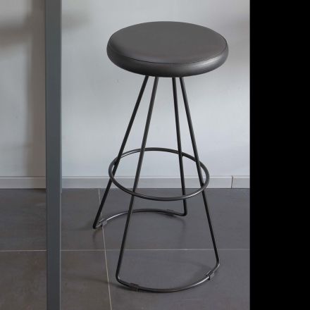 Tabouret avec structure en métal noir et assise en éco-cuir noir - Miscia Viadurini