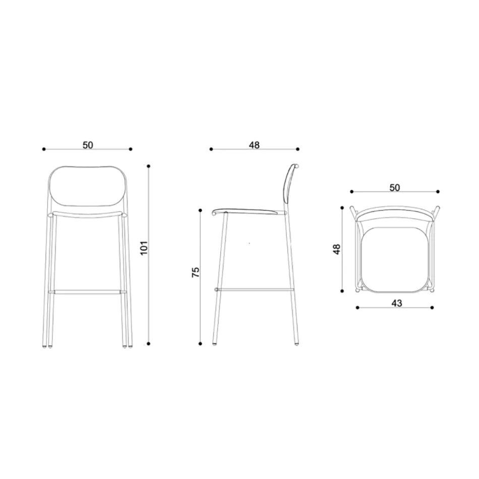 Tabouret de Cuisine en Bois de Chêne et Métal Made in Italy 2 Pièces - Saffia Viadurini