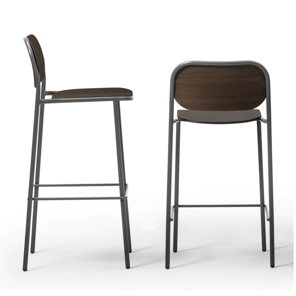 Tabouret de Cuisine en Bois de Chêne et Métal Made in Italy 2 Pièces - Saffia Viadurini