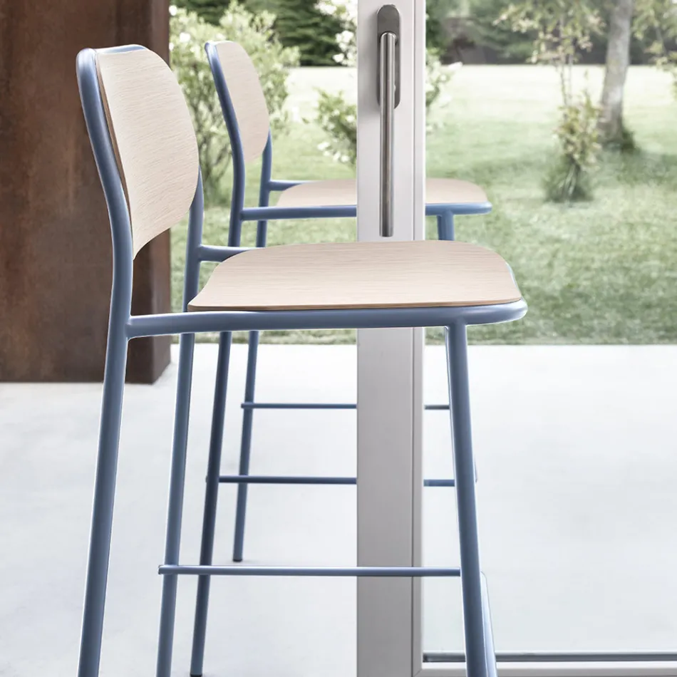 Tabouret de Cuisine en Bois de Chêne et Métal Made in Italy 2 Pièces - Saffia Viadurini